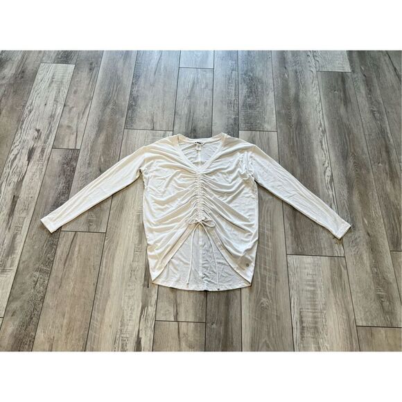 Athleta women's bright white oversized Crossover Ruched athletic Top size small - Picture 3 of 11